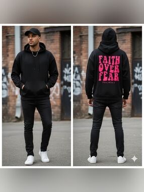 💖NWOT💖Black Hoodie with Hot Pink "Faith Over Fear" Back Print